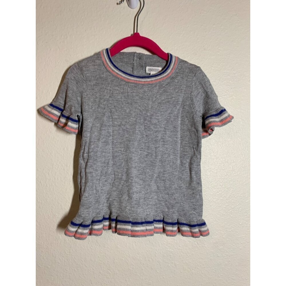 NWT Gymboree Sweater Short Sleeve Retro Striped Gray Baby Girl Size 18-24 Months